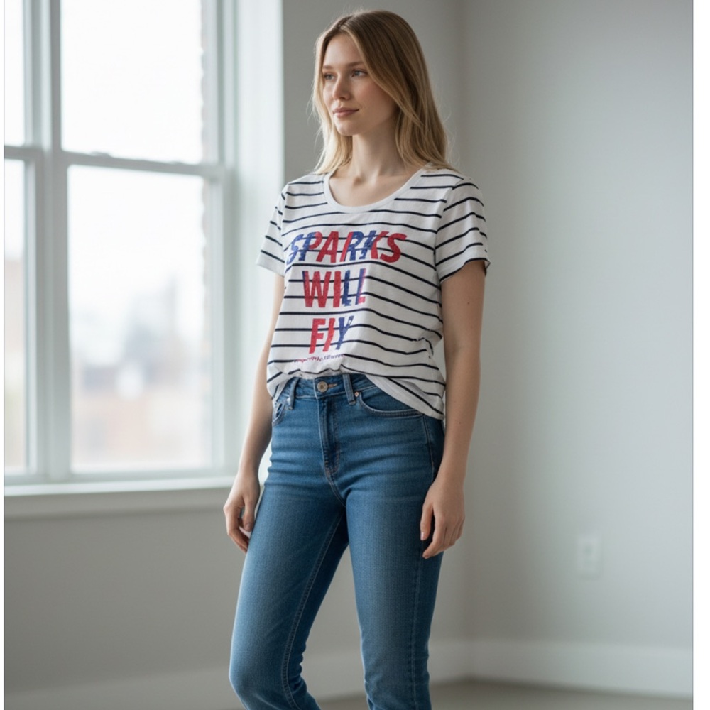 New York & Company Striped Tee Sparks Will Fly